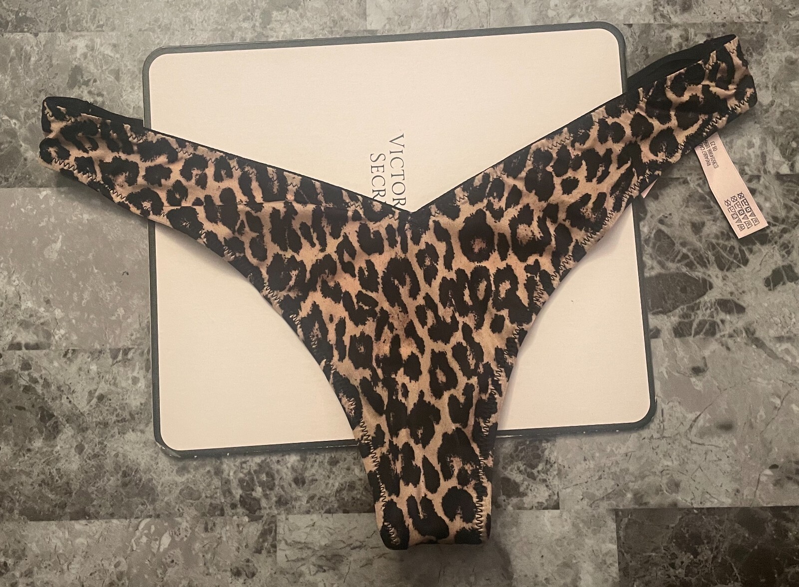 NWT VICTORIA’S SECRET LEOPARD SATIN SMOOTH STRAPPY BACK HIGH LEG THONG PANTIES
