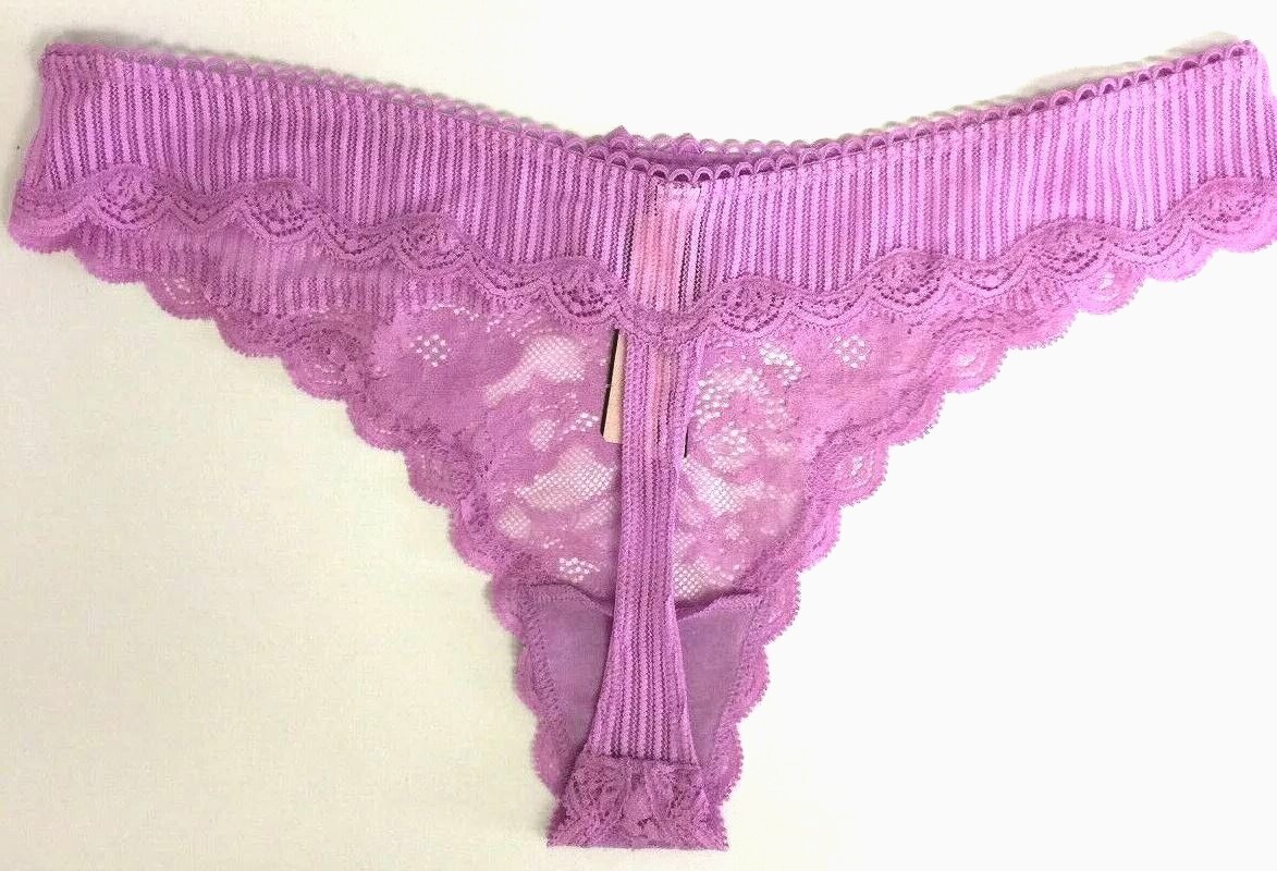 Victoria’s Secret Lavender Floral Lace Thong Panties Size L Striped Dream Angels