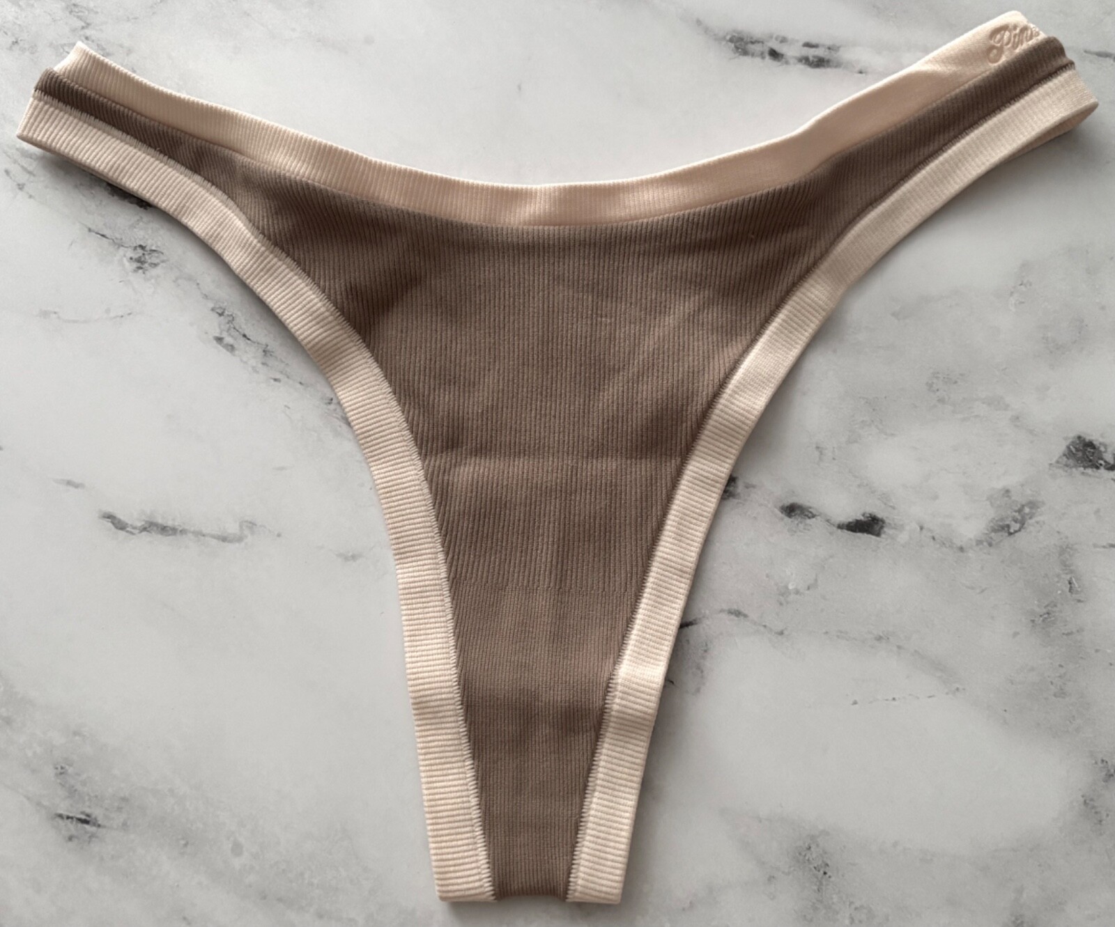 PINK Victoria’s Secret Thong Panty Cocoa Latte Ribbed High Leg S M XL 2XL