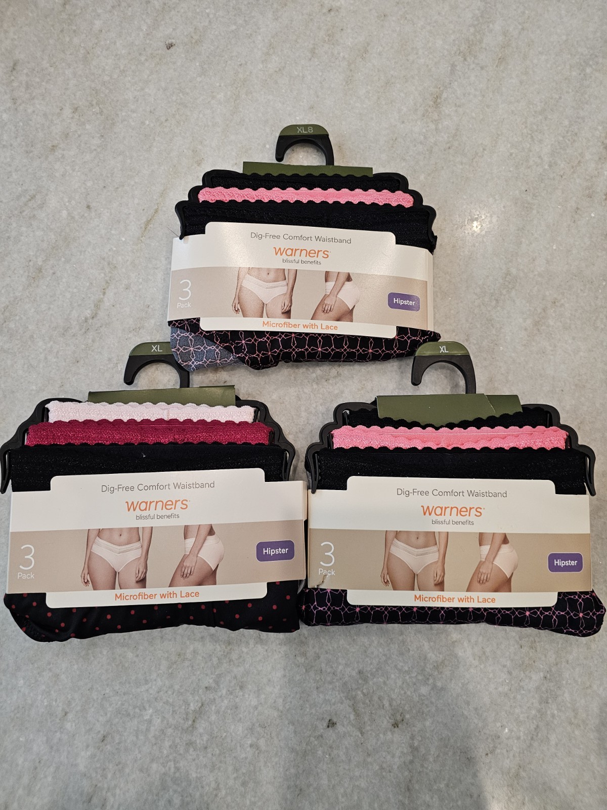 Warner’s XL Hipster Panties 9 Pair Microfiber Lace Comfort Waistband NWT