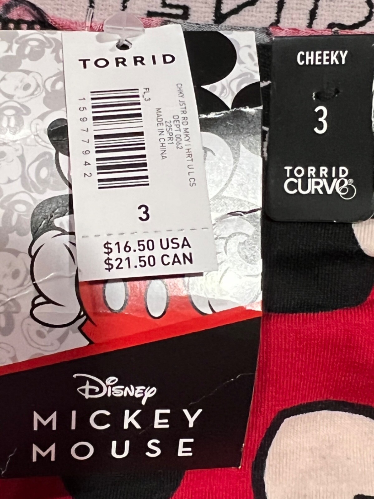 NWT TORRID Cheeky Pantie Underwear Sz 0-1-3 red Mickey Mouse Hearts