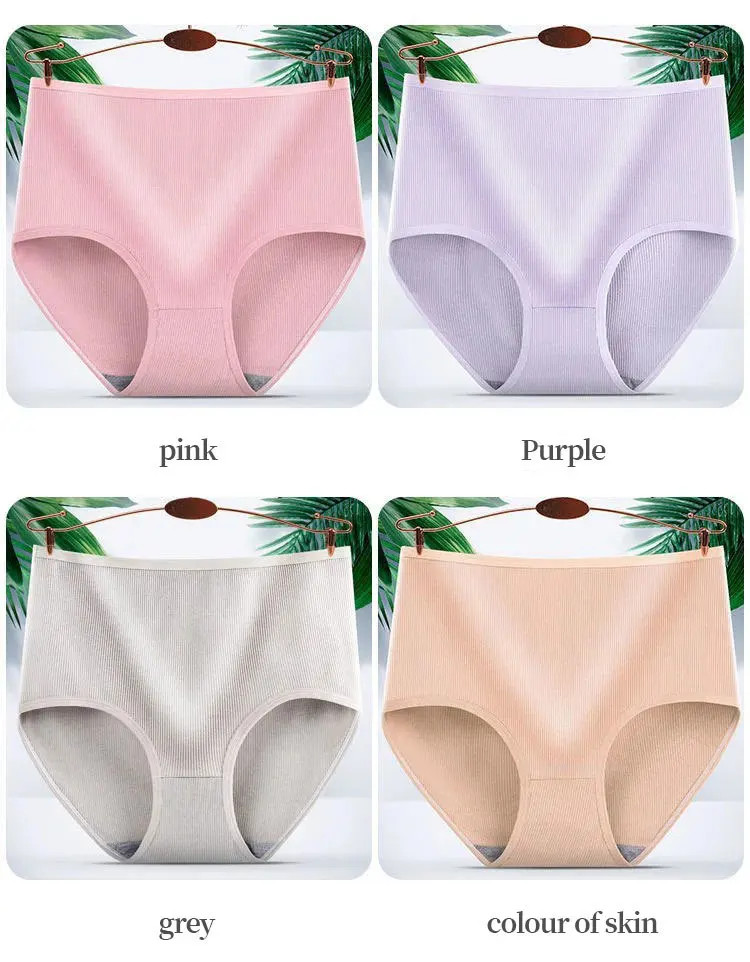 High Waist Cotton Panties Briefs Solid Breathable Soft Comfort Women Wear