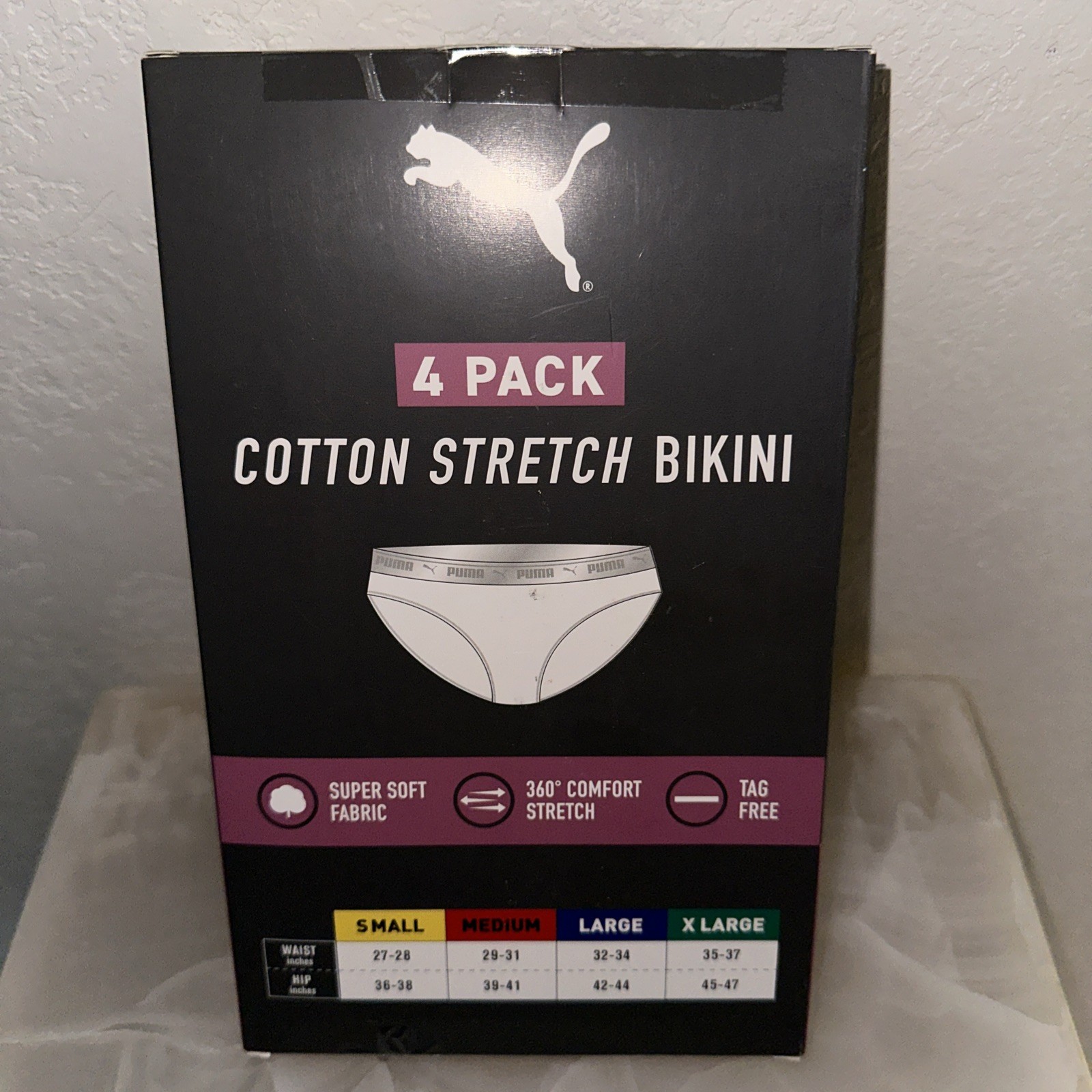 NEW Puma, 4 Pk – Ladies’ Soft Cotton Stretch Low-Rise Bikini SZ SMALL