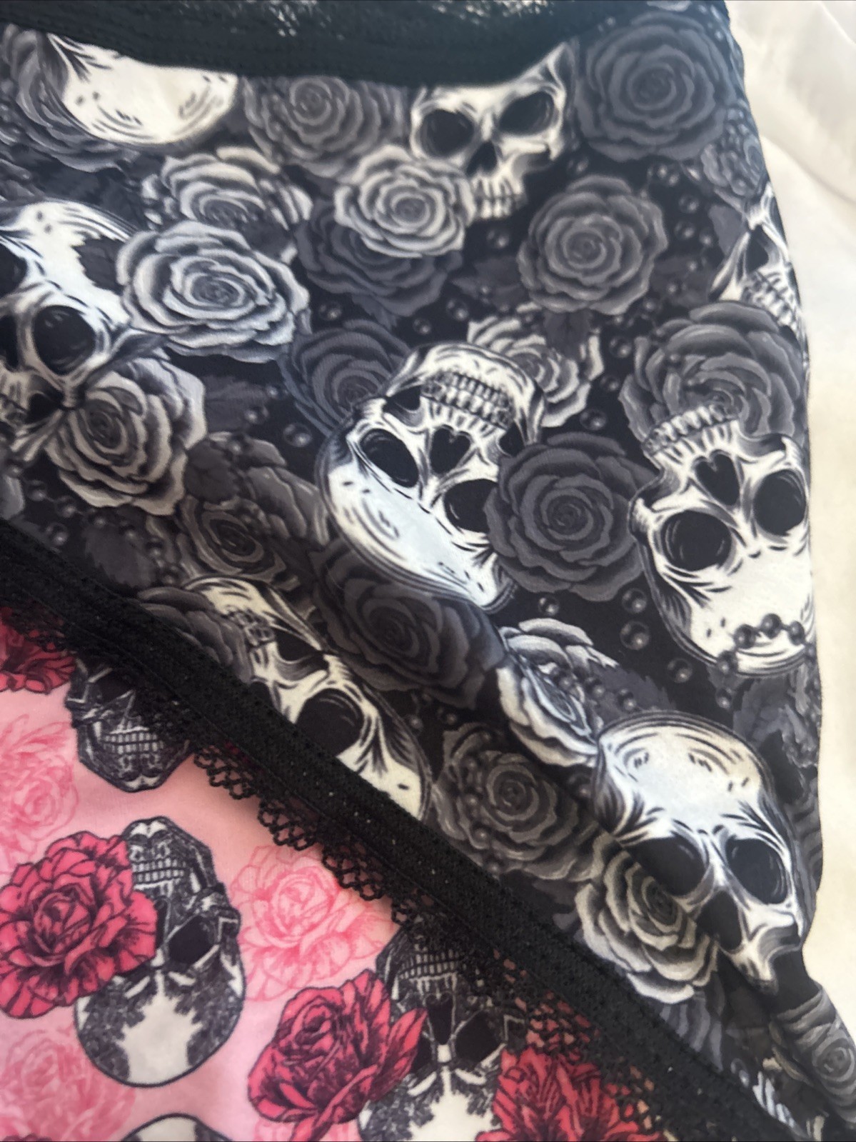 Morvia 3pk lace trim goth Skater Emo Goth panties L Black Orange Pink Skull Jack