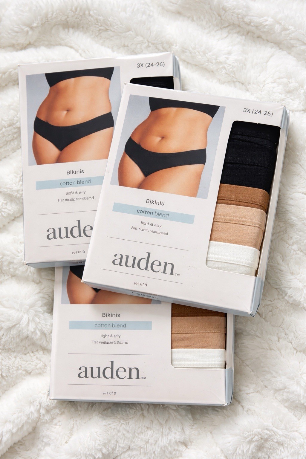 Auden Women’s Plus Size 3X (24-26) Cotton Blend Bikini Panties 5 Pack