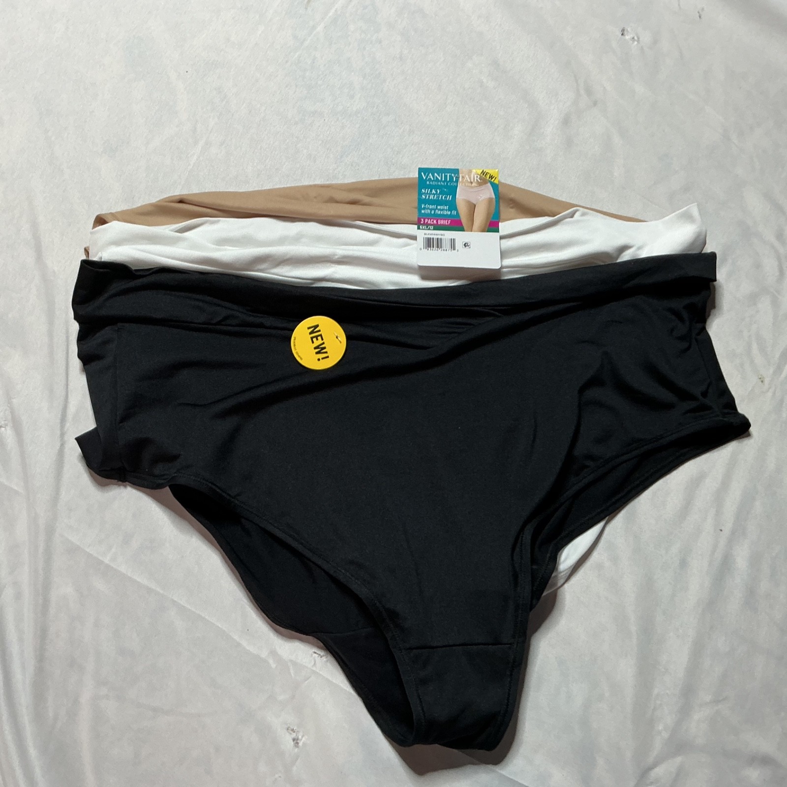 Vanity Fair Radiant 3 Pack Briefs V front Womens Sz 5XL 12 Black White Tan NEW
