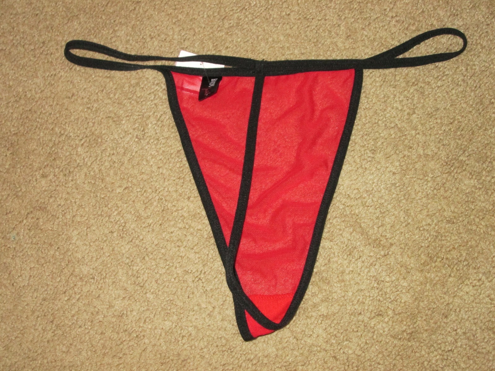 Body Jewels ladies string bikini panty-size XL-NWT-1 item-red mesh w/ black trim