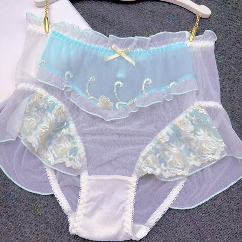New Womens Embroidery Princess Underpants Bow Ruffles Transparent Panties Briefs