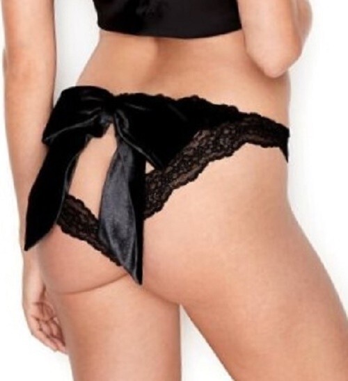 NWT Victorias Secret Dream Angels Cut Out Open Bridal Panty Lace Velvet Bow L