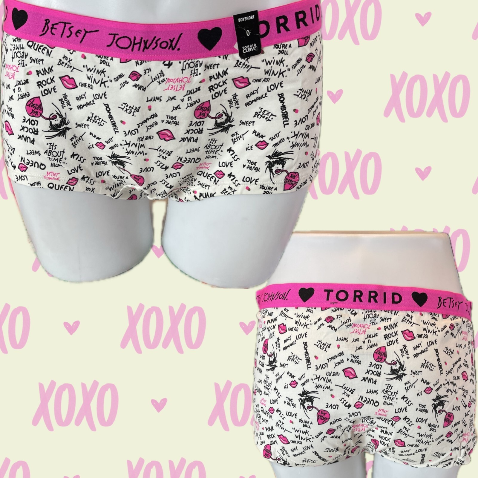 Betsey Johnson 0 Punk Rock Love Phrases Logo Waistband Cotton Boyshort Panties