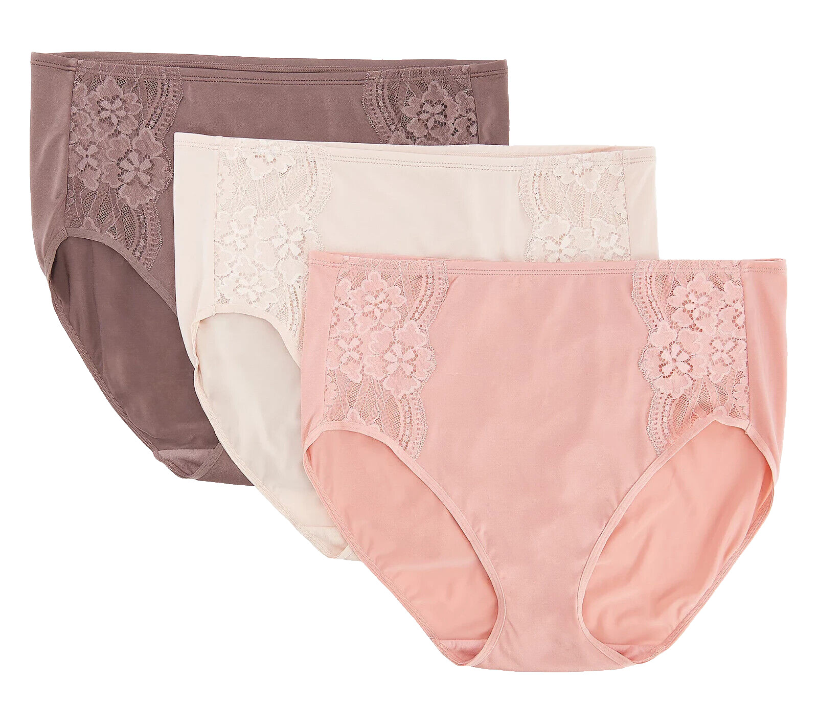 All Worthy~Set of 3~Lace Trim Brief Briefs~Large~Pepper~A511023 11167