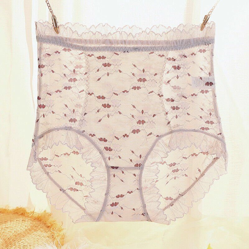 New Womens Sexy Lace High Waist Sheer Panties Lingerie Floral Ruffles Underwear
