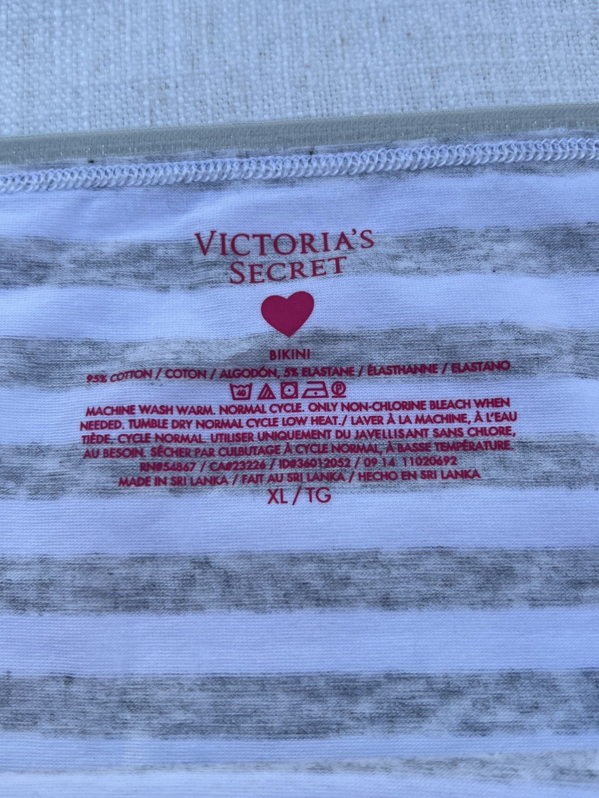 Vintage Victoria’s Secret Bikini Rare Panties Heather Gray White Striped XL NWT