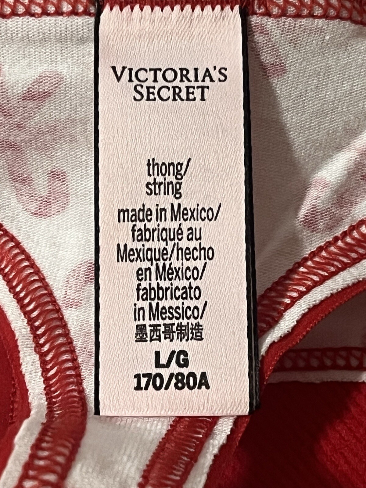 Victoria’s Secret Thong White Candy Cane Panties Logo Waist Size Large