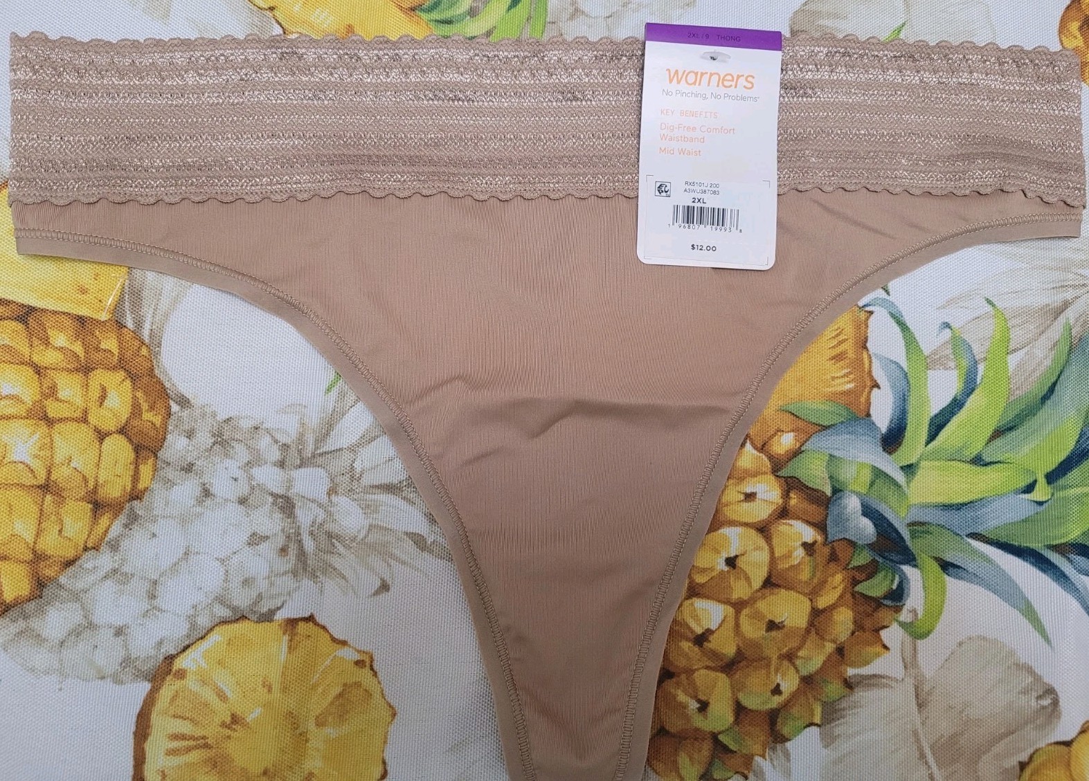 WARNER’S Sz 2XL~RX101J~Mid Waist No Pinch No Problems Waistband Lace Thong $12.
