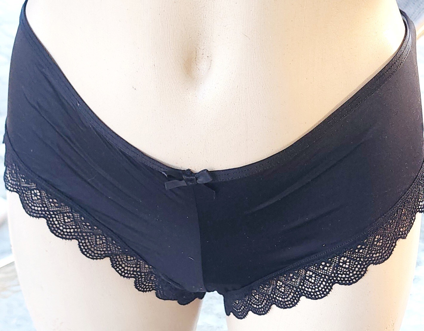 Victorias secret M Rare Vintage Black Satin Smooth Cut Out Cheeky Lace inset