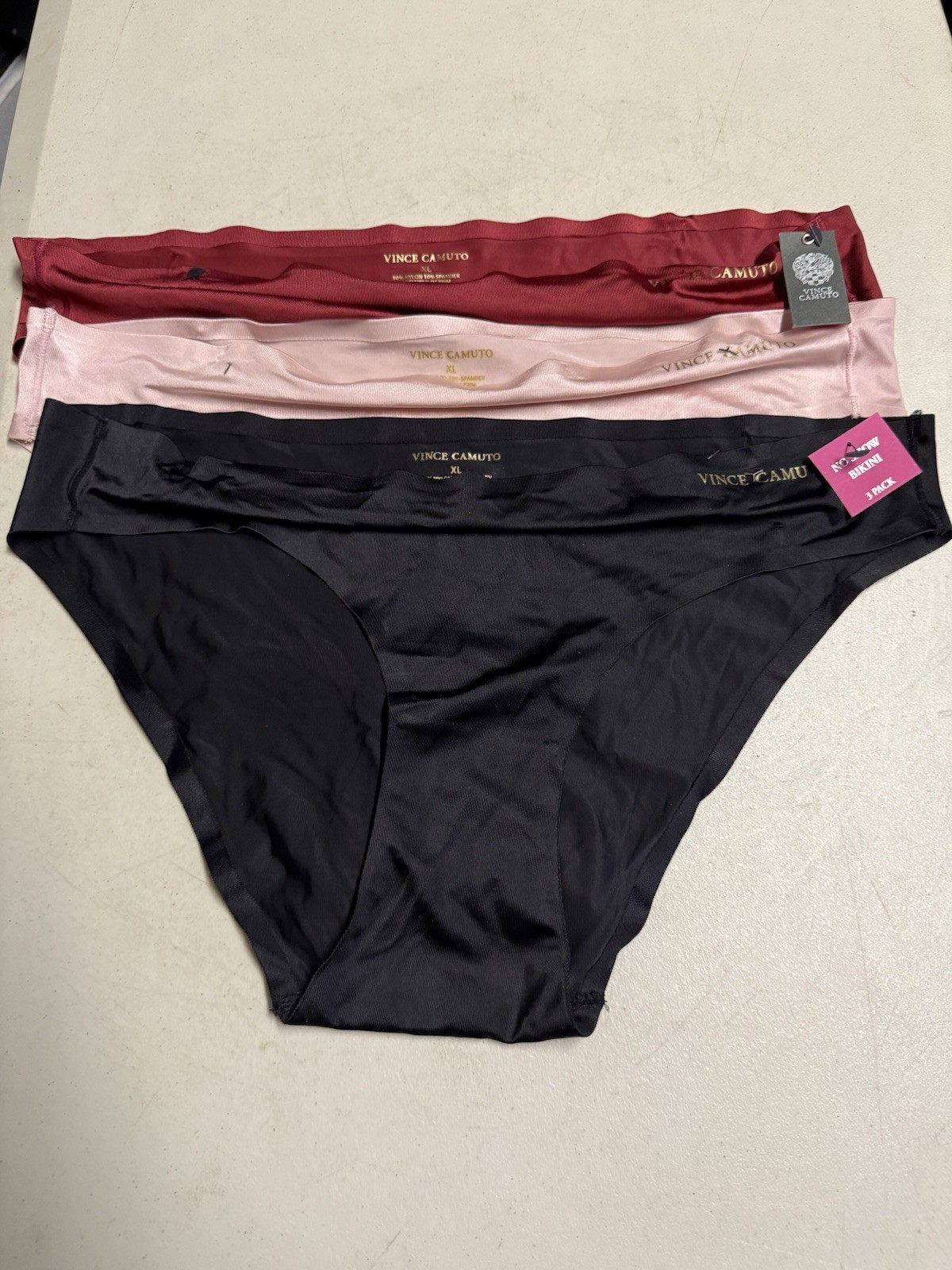 Vince Camuto 3 Pack Women’s XL No Show Bikini Panties Black Pink Red Maroon