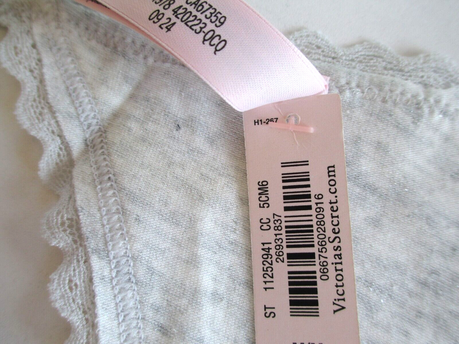 VICTORIA’S SECRET Cotton V-String Thong Panty S M XL Silver Shine NWT Lace Trim