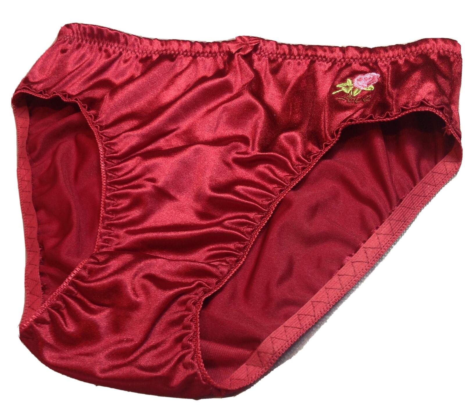 Women Panties Bikinis GRACE Size XL.Burgundy Silky Satin W/Decoration Elastic