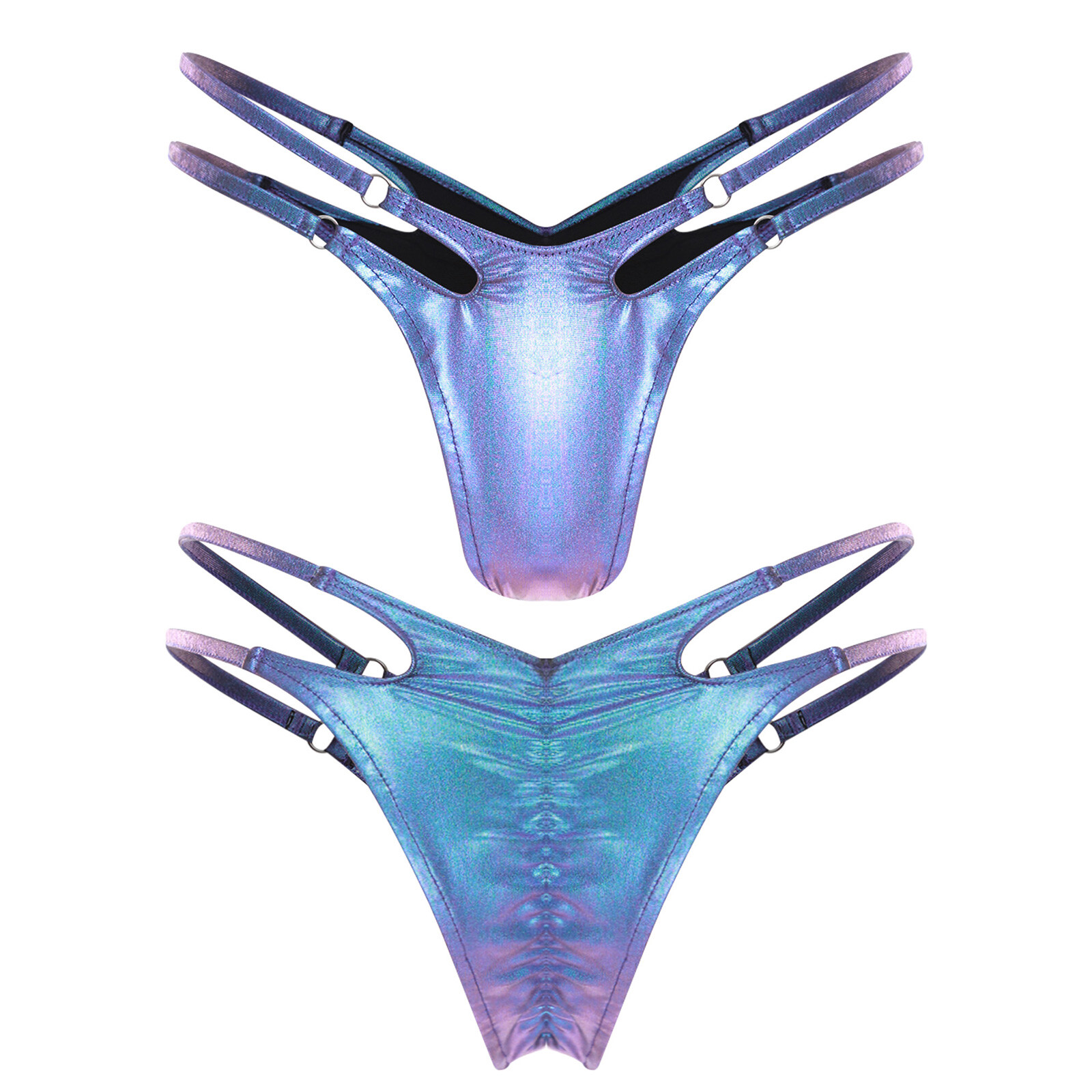 US~ Women Low Rise Metallic Cheeky Bikini Briefs Bottoms Tange High Cut Thong