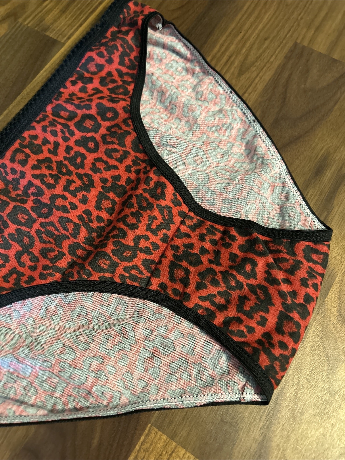 Vtg 100% Cotton Bikini Panties Leopard Print L Large Black High Cut