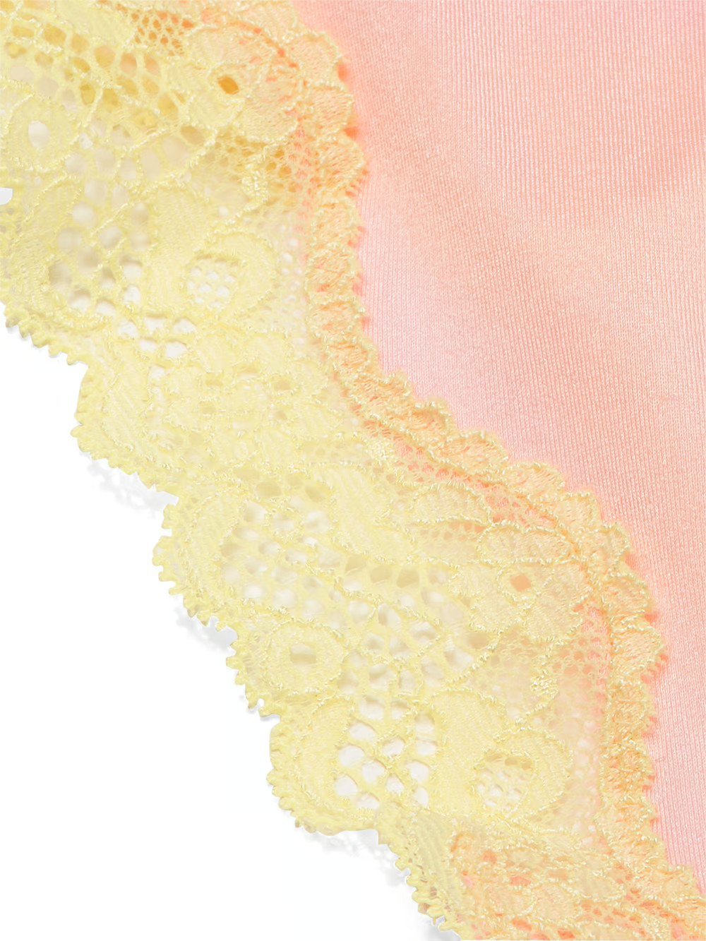 XS Lt Pink Satiny w NEON Citron Lace TEASE Victoria’s Secret HighLeg Thong Panty
