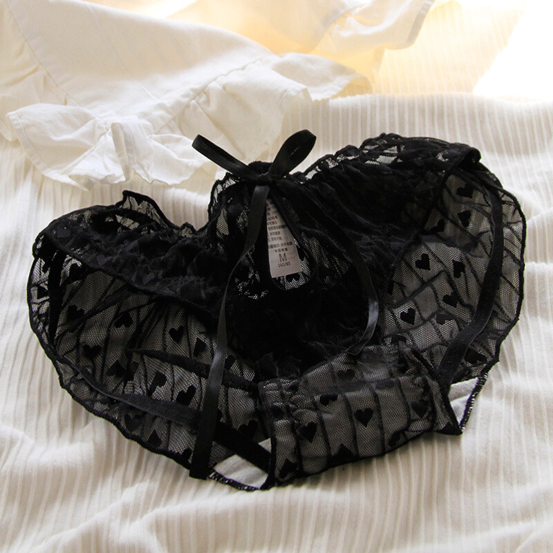 Black Women Underwear Wholesale Japanese Lace Sexy Girl Bow Waist Mesh Briefs