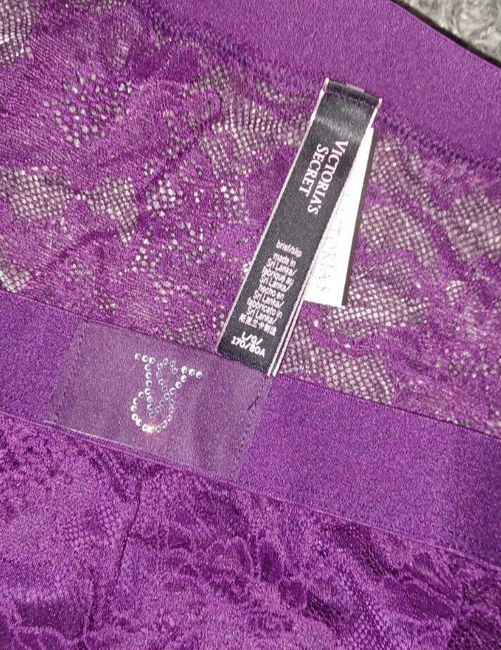 VS shine rhinestone lace Boxer Brief panty new size Large Deep Purple