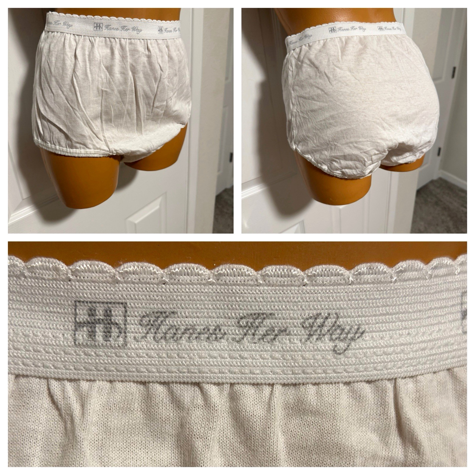 VTG HANES HER WAY SNOW WHITE COTTON W/ LOGO WAISTBAND BRIEF PANTIES SZ 6