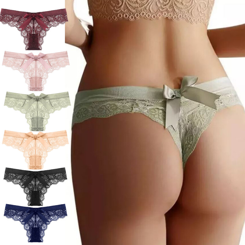 7pcs Lot Sexy Womens Lace Panties Thong G string Bikini Lingerie Bow Underwear