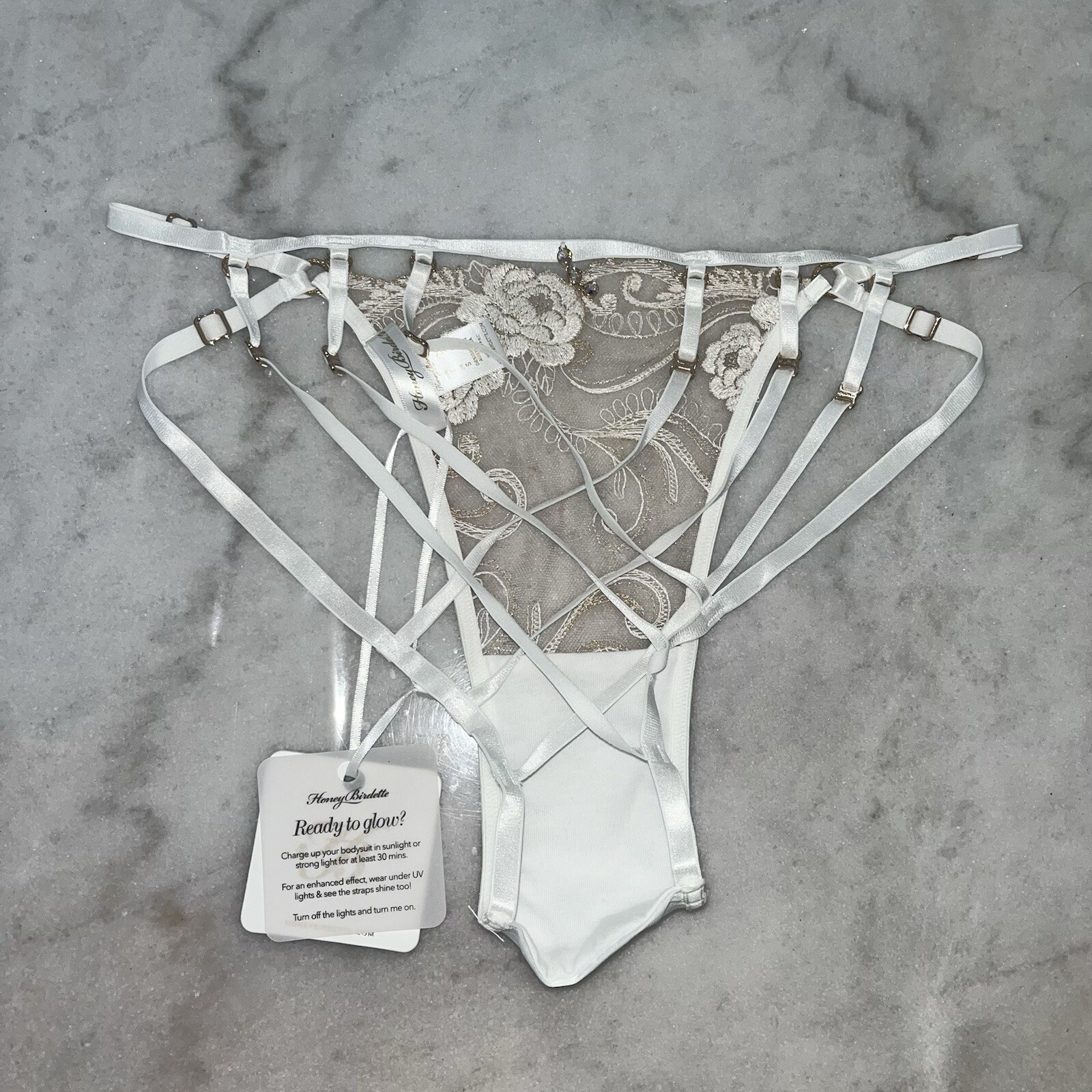 New honey birdette Valeria Glow Open Back Brazillian Ivory Brief Size Small