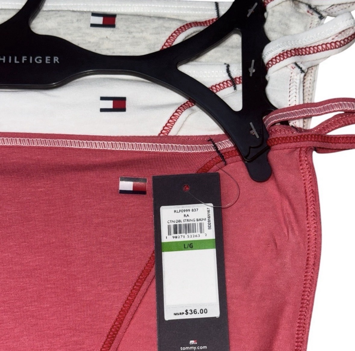TOMMY HILFIGER Womens Size L 3-Pack Cotton Blend String Bikini Panties