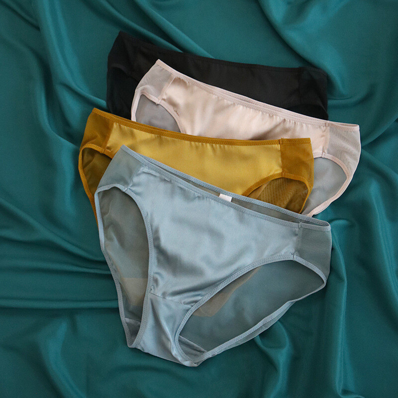 4pcs Women Panties Mulberry Silk Sexy Transparent-back Briefs Underwear TA009