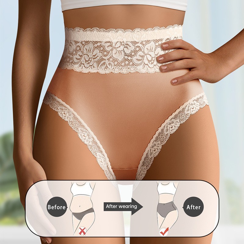 3 Pack High Waist Lace Shiny Panties – Tummy Control Butt Lift Breathable Bikini