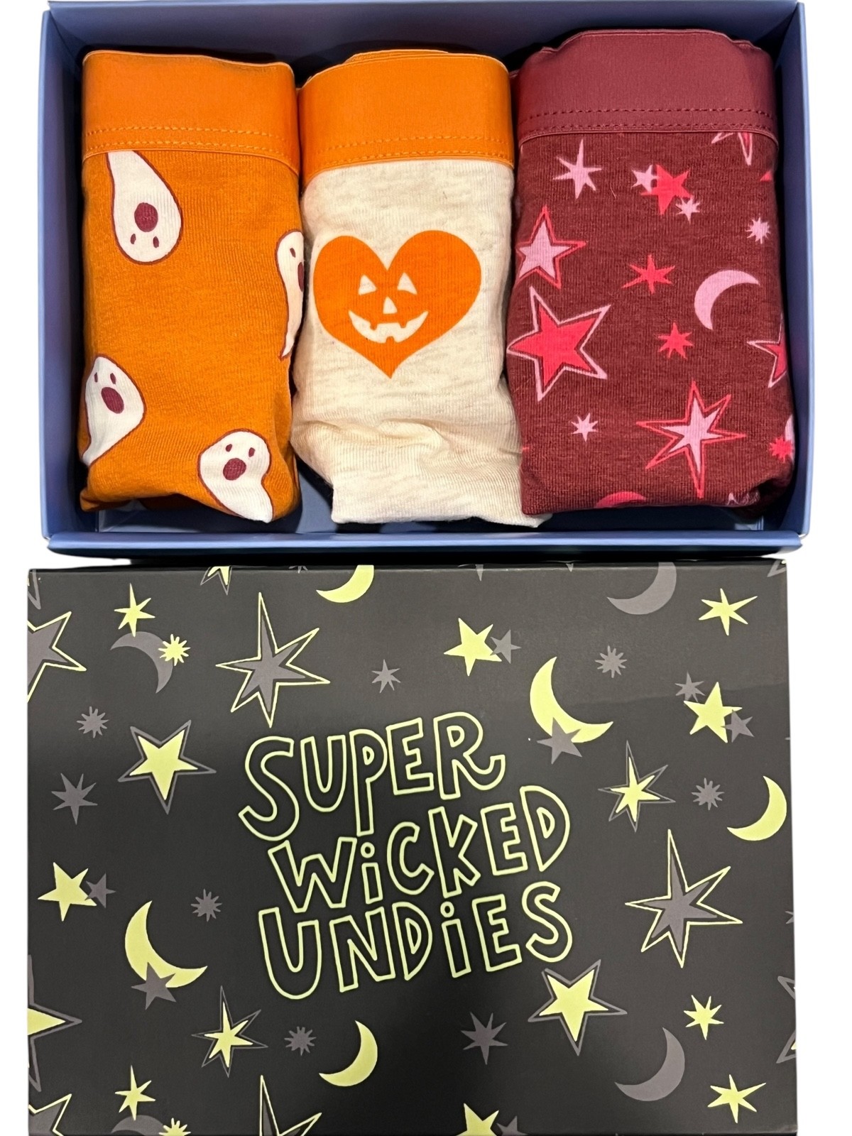 NWT AERIE 3 pack Thong Sz M-L Orange Red Ghosts Stars Moons Cotton Jersey