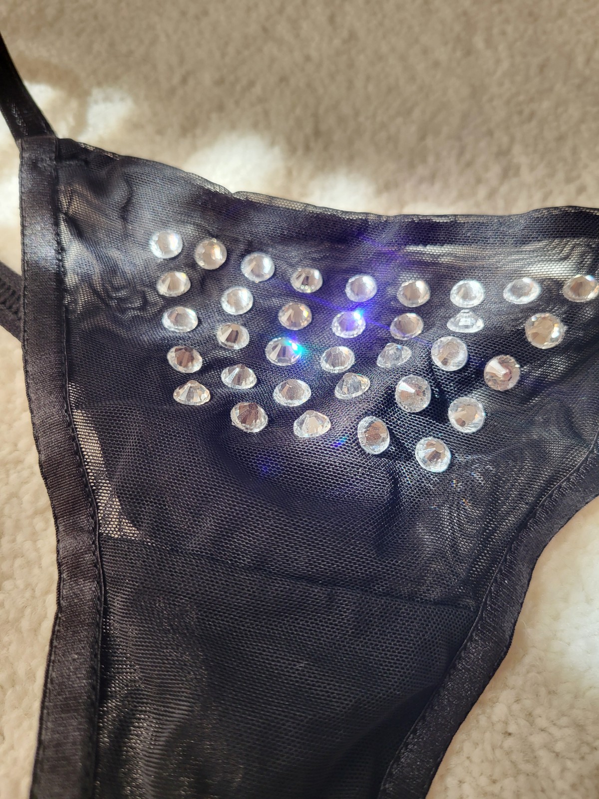 BLUEBELLA BB x Ashish Silver Diamante Satin and Mesh Black Thong Rhinestone