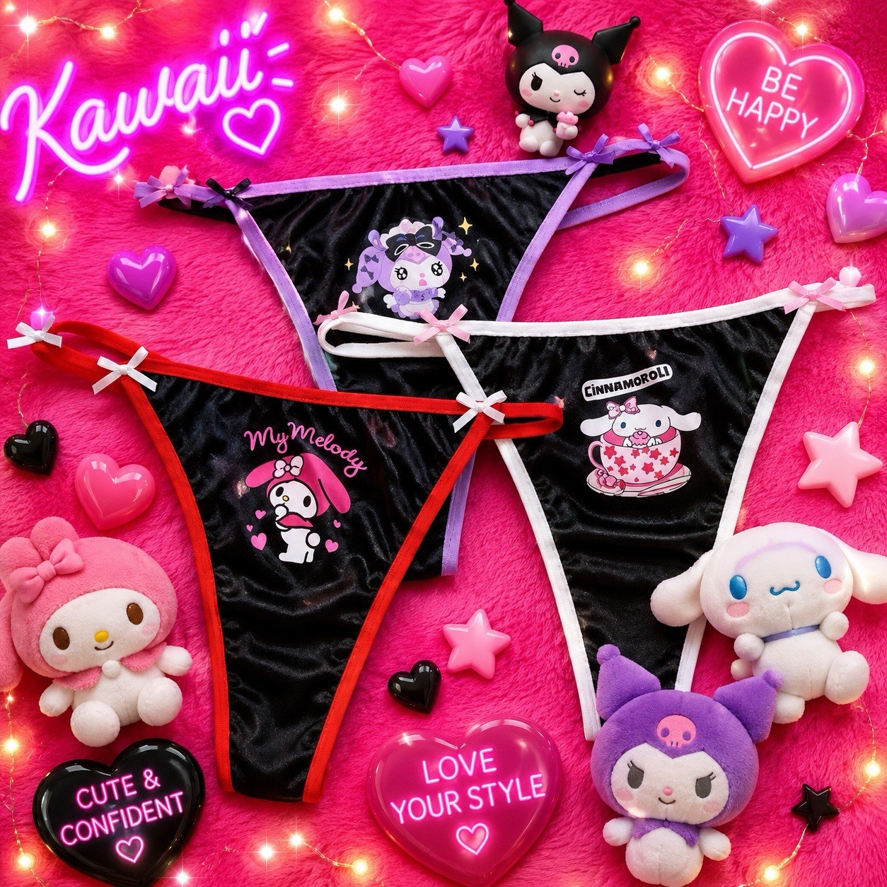 Women’s/Teen Sanrio My Melody Kuromi Cinnamoroll Kawaii Thong Panties 3pk Medium