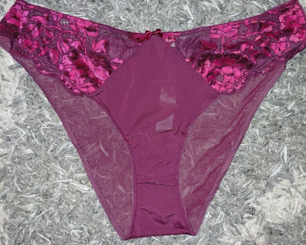 Adore Me/VS Lace & Mesh Brazilian Panty NEW Large Burgundy