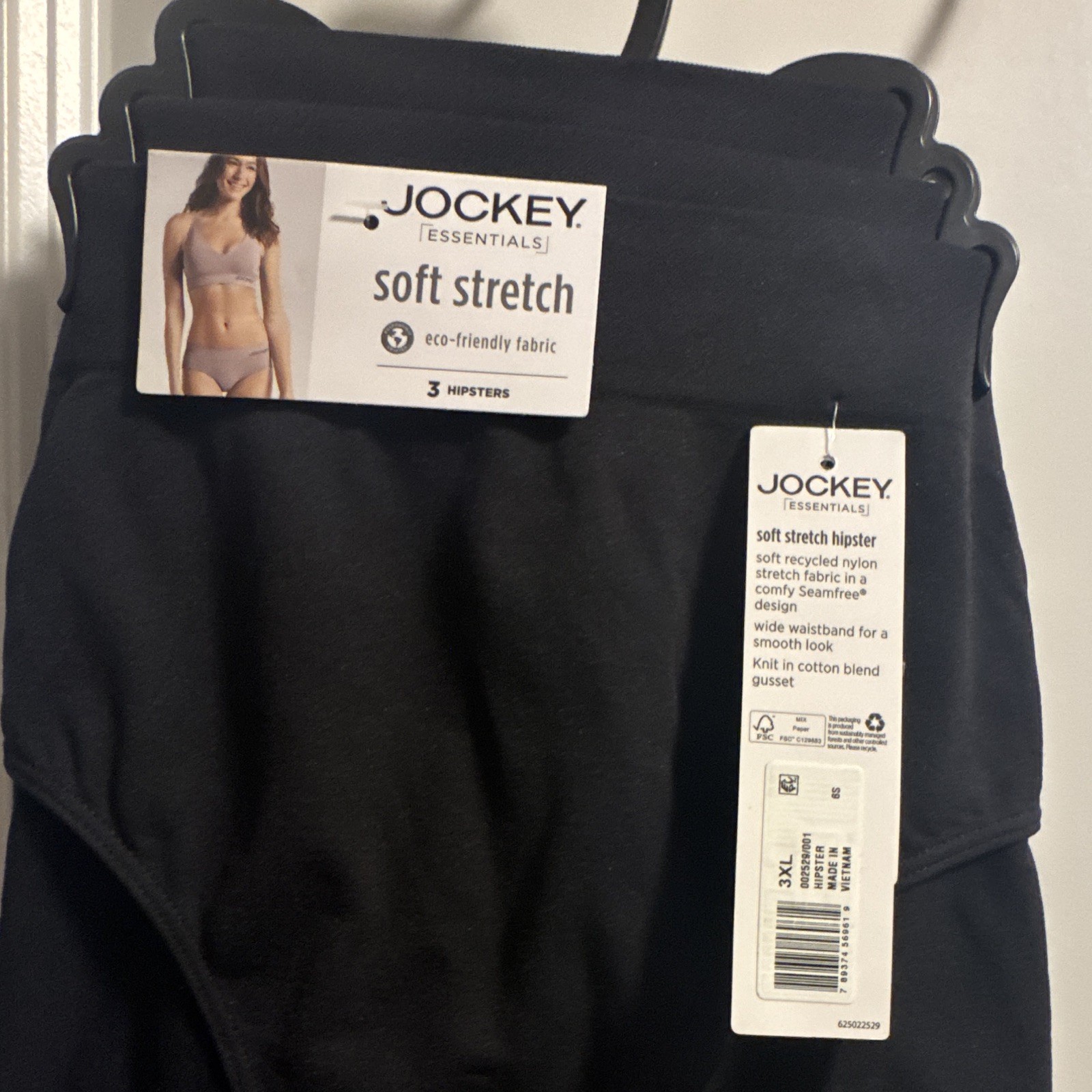 Jockey Essentials Soft Stretch Seamfree Hipster Panties 3-Pack 3XL Black