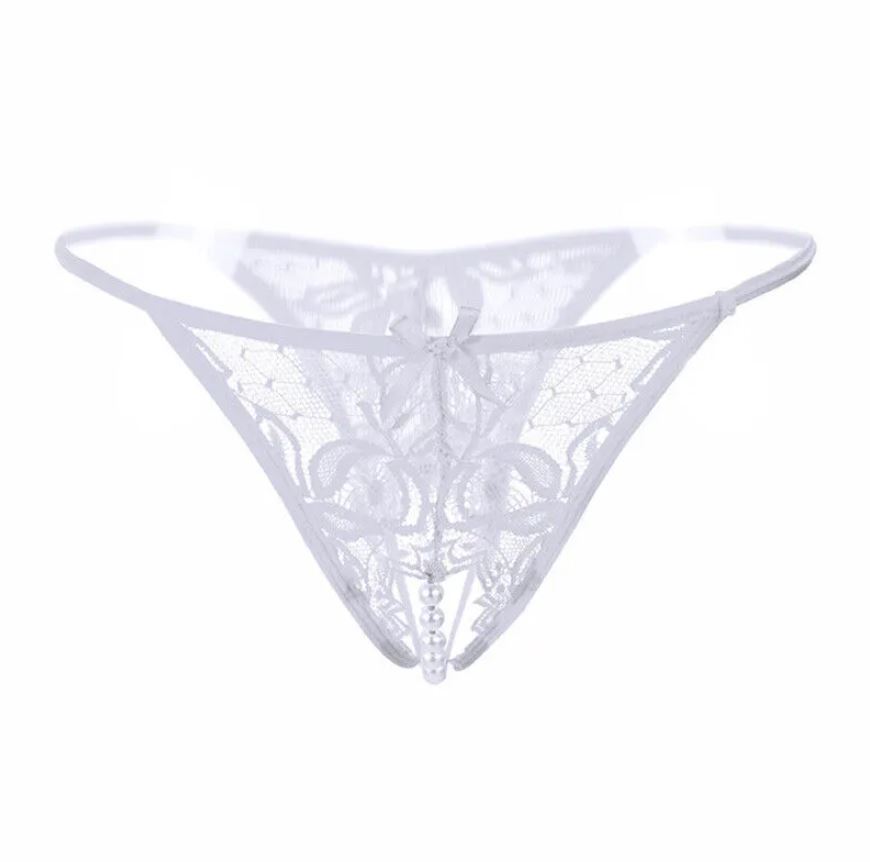 Women Lace Crotchles Thong G-string Pearl Panties Lingerie Underwear T-back