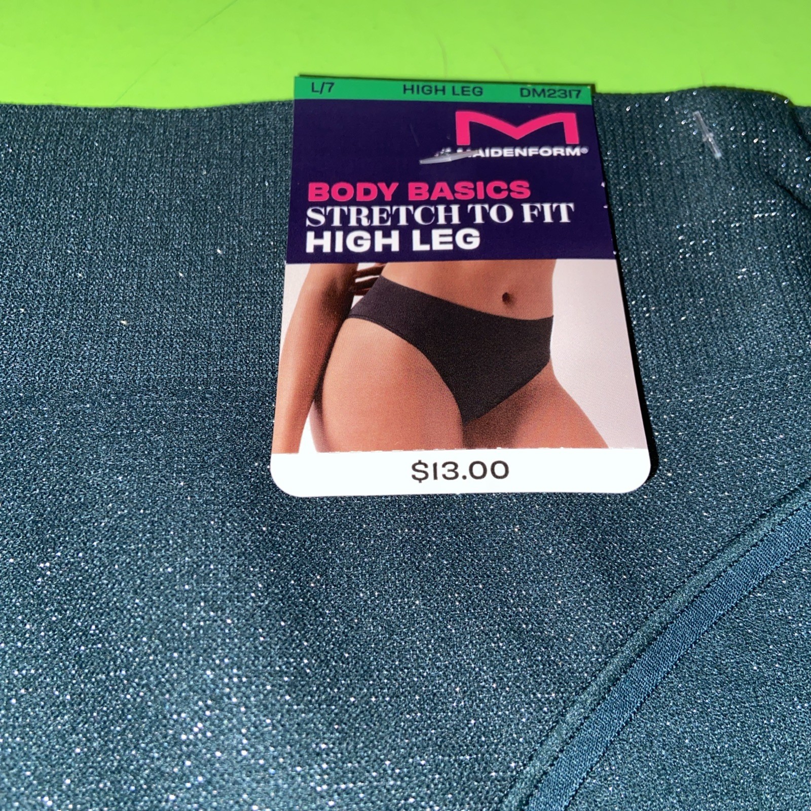 NEW! MAIDENFORM DARK GREEN METALLIC HIGH LEG HIPSTERS/ LARGE / 7