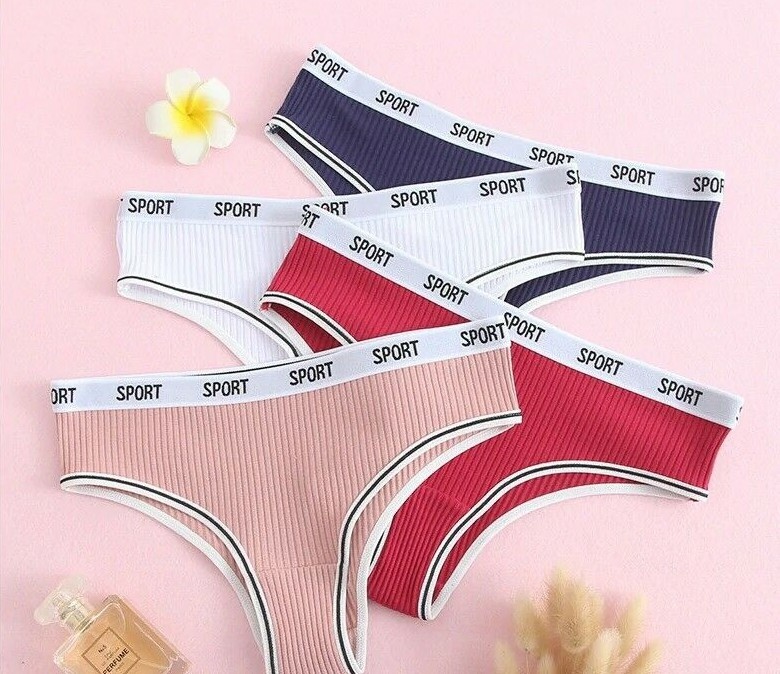 Women’s cotton letter print thong knickers underwear panties x Pack of 3