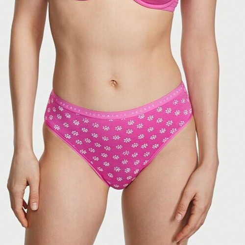 L Hot Pink Daisy Stretch Cotton Victorias Secret High-Leg Waist Brief Pantie
