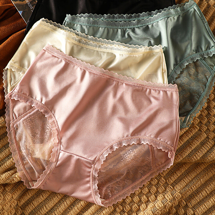 4 Pack Lot Sexy Womens Silky Satin Panties Lingeries Lace Sheer Underwear Briefs