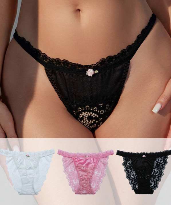 Tanga style silky lace knickers satin panties sissy bridal CD TV
