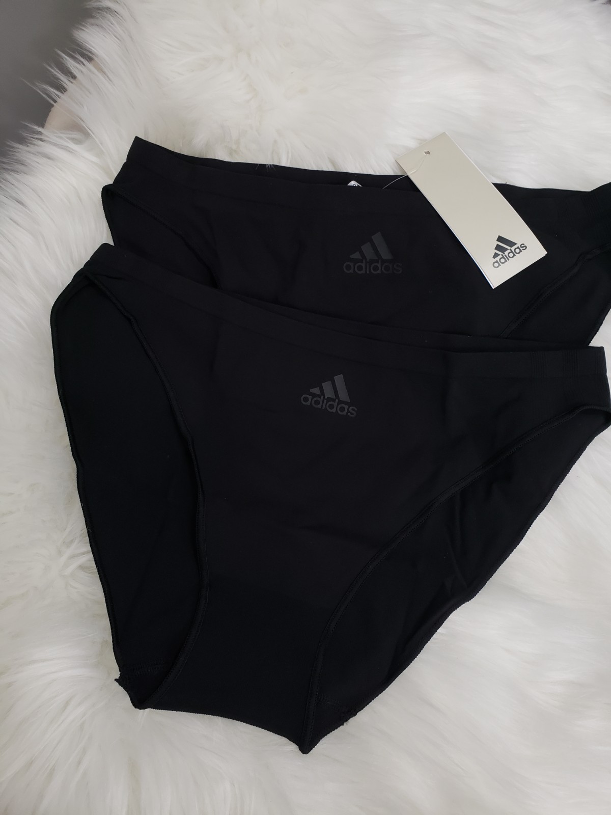 NEW LARGE adidas Women’s Bikini Panties 2 Pack black Smart Micro 720 Logo PANTY