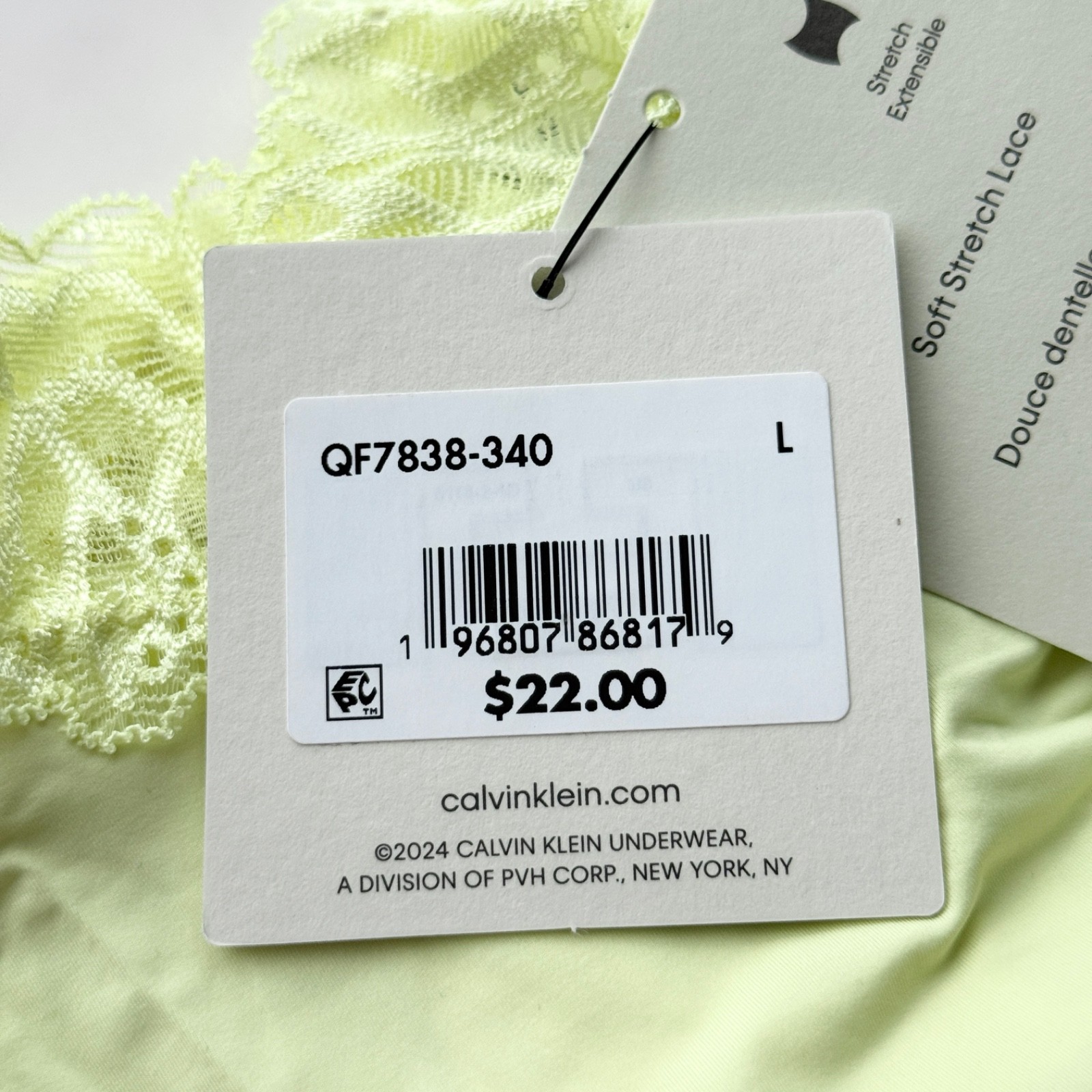 Calvin Klein Attraction Thong Panty Pale Lime Yellow SZ S/M/L/XL