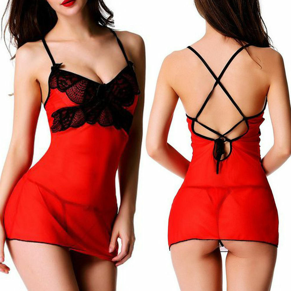 Women’s Sexy-Lingerie Lace Dress Sleepwear G-string Babydoll Nightwear Set US