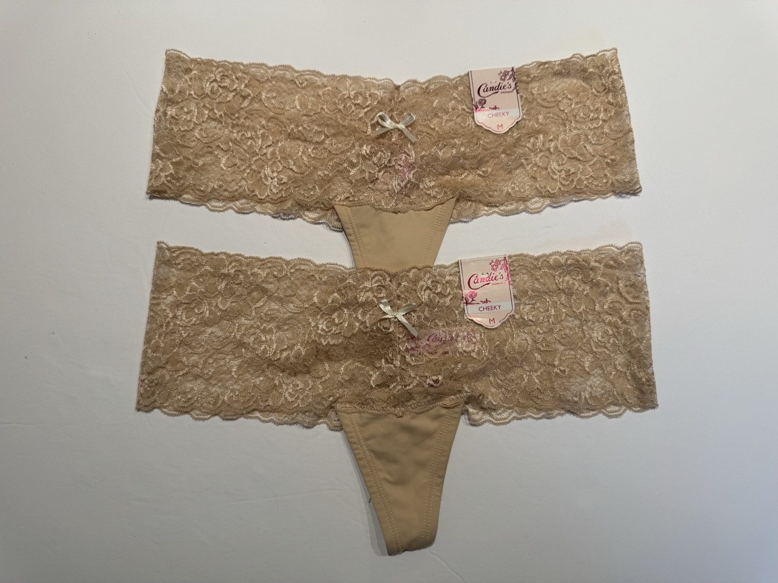 NWT 2 Pairs Candies Lace Cheeky Panties Size M Beige