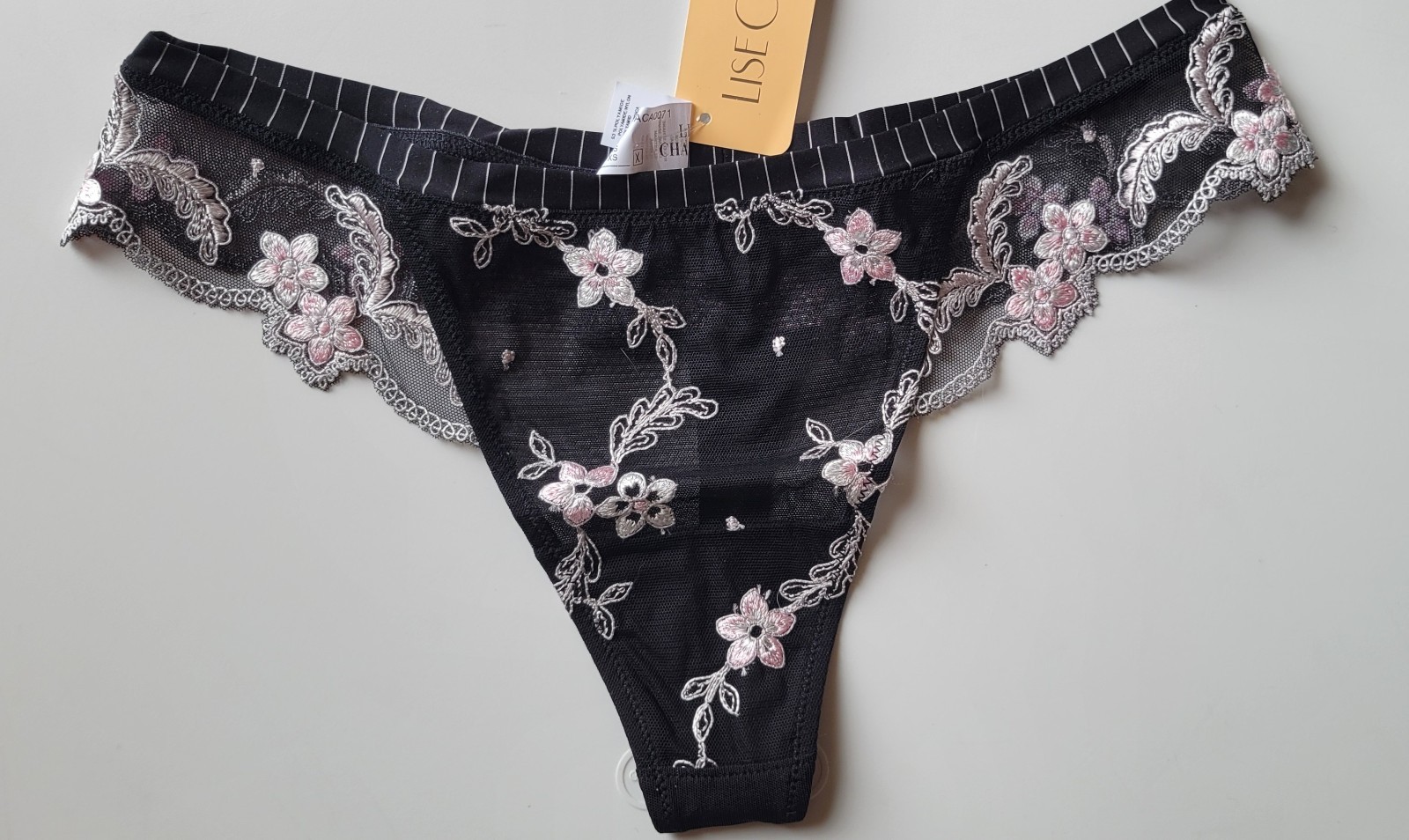 lise charmel FRANCE Italia 1 Xsmall DANDI CHERI LA thong NOIR & embroidery